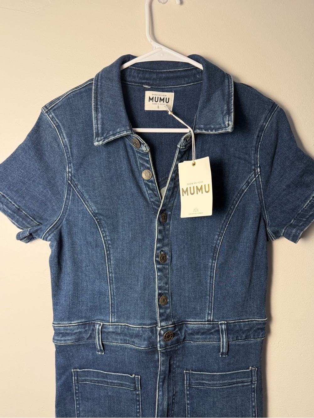 Show Me Your MuMu Everhart Denim Stretch Jumpsuit Size Large New With Tags - Picture 5 of 16